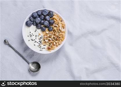 delicious yogurt bowl with blueberries oats