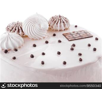 Delicious yogurt cake with meringue on plate
