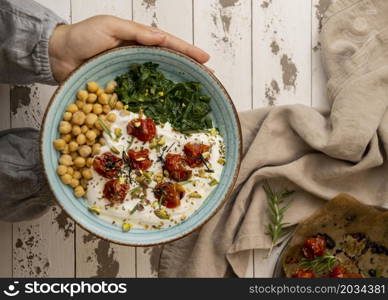 delicious yougurt meal with chickpeas dried tomatoes