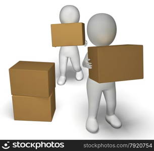 Delivery By 3d Characters Showing Moving Packages . Delivery By 3d Characters Shows Moving Packages