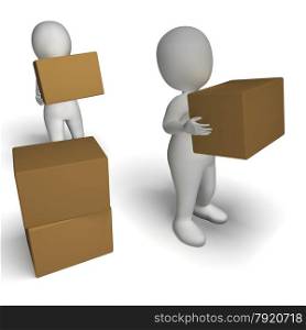 Delivery By 3d Characters Shows Moving Packages . Delivery By 3d Characters Showing Moving Packages
