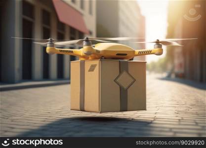 Delivery drone with box, digital illustration painting, Generative AI