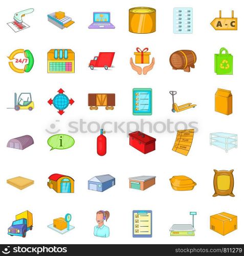 Delivery icons set. Cartoon style of 36 delivery vector icons for web isolated on white background. Delivery icons set, cartoon style