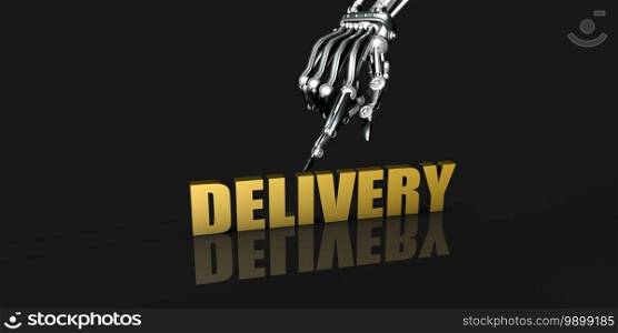 Delivery Industry with Robotic Hand Pointing on Black Background. Delivery Industry
