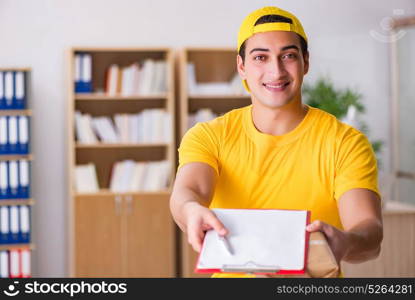 Delivery man delivering parcel box