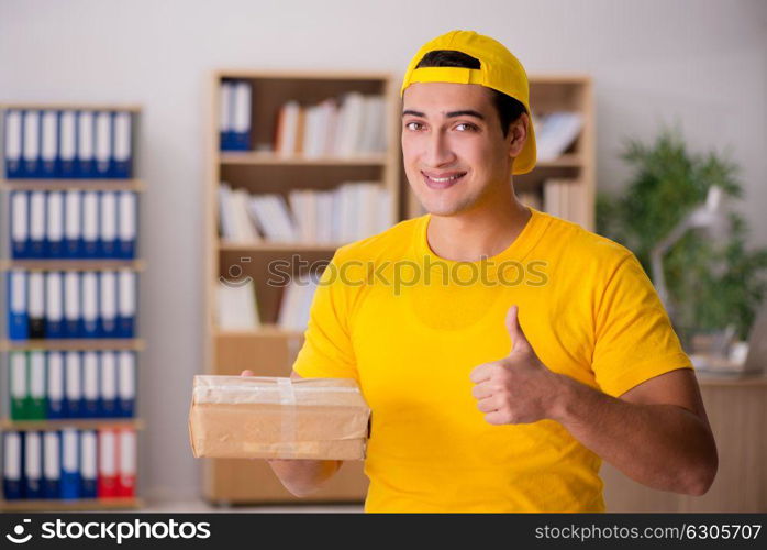 Delivery man delivering parcel box