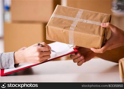 Delivery man delivering parcel box