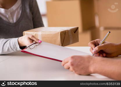 Delivery man delivering parcel box