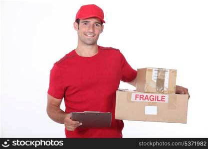 Delivery man on white background