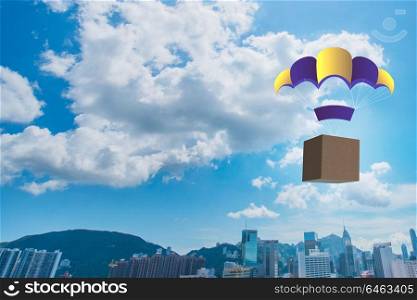 Delivery of boxes concept with parachute