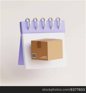Delivery schedule. Calendar icon with package. 3d render illustration