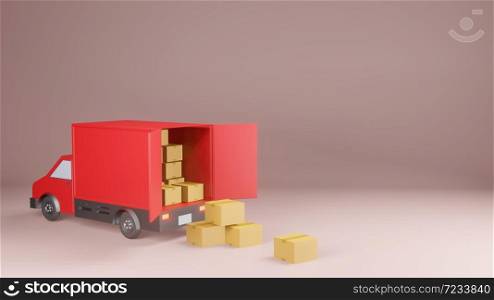 delivery service concept, Delivery van 3D rendering