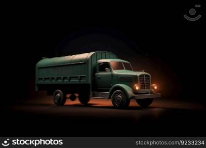 Delivery service old truck. Retro black background. Generate Ai. Delivery service old truck. Generate Ai