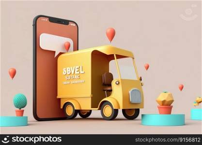 Delivery service onli≠by truck , Delivery service shopπng onli≠on a mobi≤application , Ge≠rative Ai