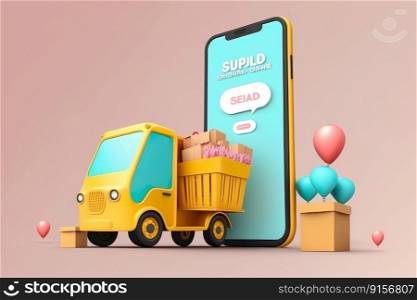 Delivery service online by truck , Delivery service shopping online on a mobile application , Generative Ai