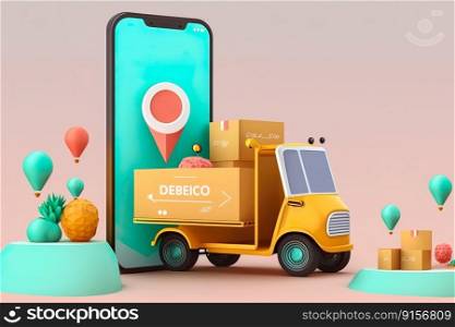 Delivery service online by truck , Delivery service shopping online on a mobile application , Generative Ai