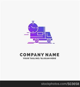 delivery, time, shipping, transport, truck Purple Business Logo Template. Place for Tagline.. Vector EPS10 Abstract Template background