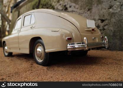 deluxe retro car GAZ M-20 back view, low angle.
