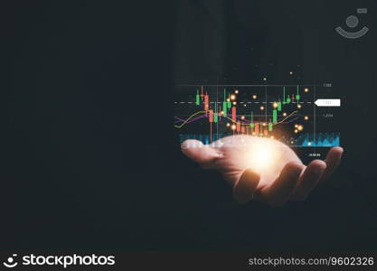 Delving into the intricacies of the stock market, a trader or investor focuses on their palm-held device, observing a candlestick chart and employing intelligent strategies for successful trading.