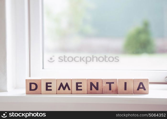 Dementia sign in a window in a bright room