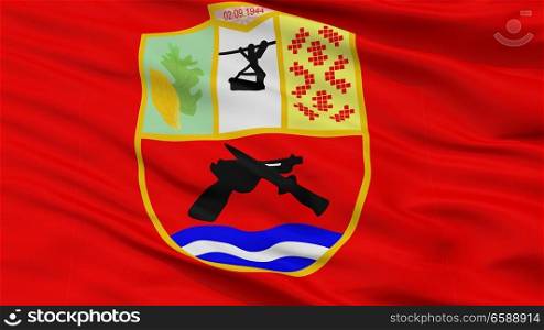 Demir Hisar Municipality City Flag, Country Macedonia, Closeup View. Demir Hisar Municipality City Flag, Macedonia, Closeup View