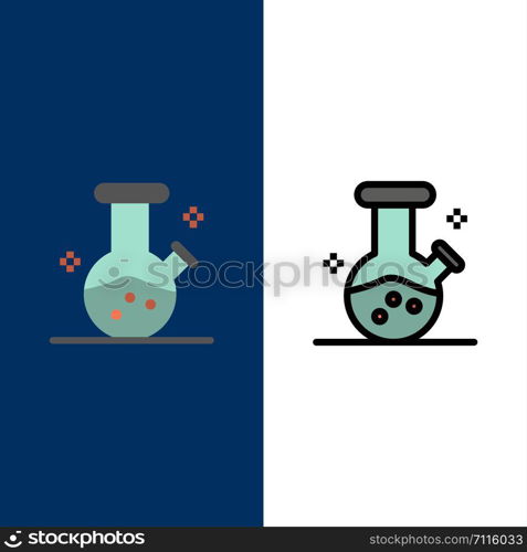 Demo flask, Lab, Potion Icons. Flat and Line Filled Icon Set Vector Blue Background