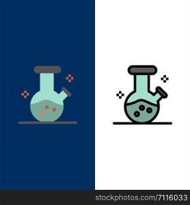 Demo flask, Lab, Potion Icons. Flat and Line Filled Icon Set Vector Blue Background