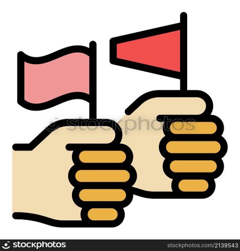 Democracy hand flag icon. Outline democracy hand flag vector icon color flat isolated. Democracy hand flag icon color outline vector
