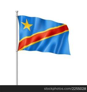 Democratic Republic of the Congo flag, three dimensional render, isolated on white. Democratic Republic of the Congo flag isolated on white
