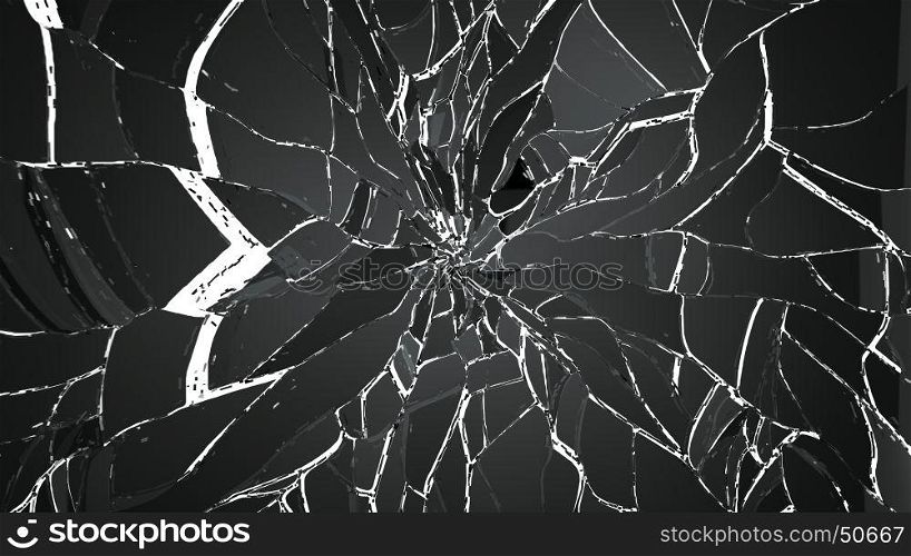 Demolished and Shattered glass isolated on white. Large resolution