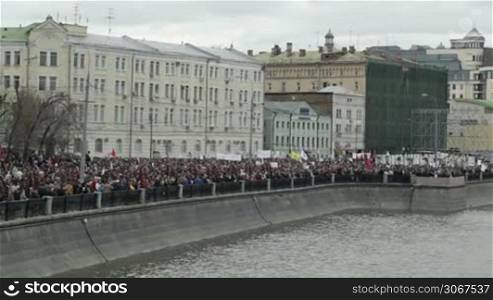 Demonstration in Moscow at the embankment of the river.