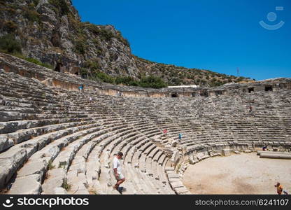 Demre, Turkey - July, 2015: Ancient lycian Myra rock tomb ruins at Turkey Demre