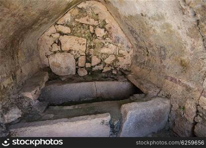 Demre, Turkey - July, 2015: sarcophagus in St Nicholas church in Demre Turkey