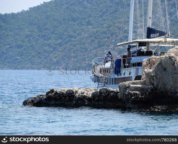 Demre, Turkey - May 21, 2019: The ruins of the city of Mira, Kekova, an ancient megalithic city destroyed by an earthquake.. The ruins of the city of Mira, Kekova