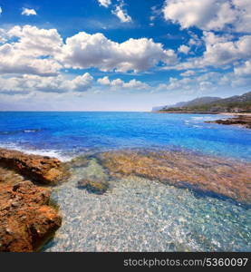 Denia Alicante Las rotas rocky beach in Spain and San Antonio Cape