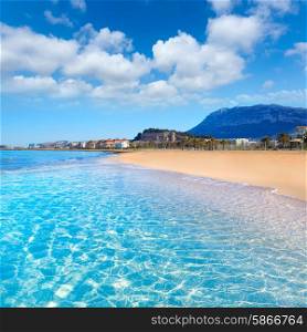 Denia beach in Alicante in blue Mediterranean with Montgo Alicante