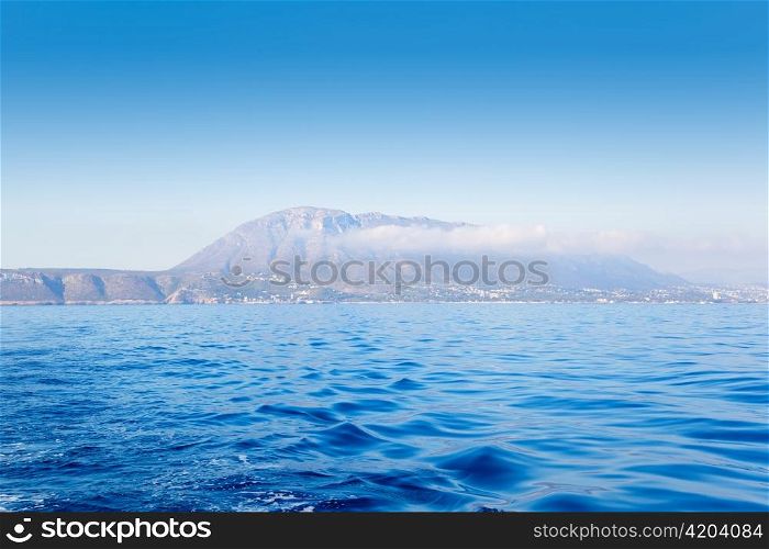Denia Javea Mongo mountain from sea in Alicante white coast Spain