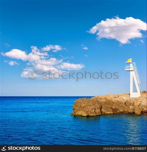 Denia Las Rotas Trampoli beach and tower in Mediterranean Spain Alicante