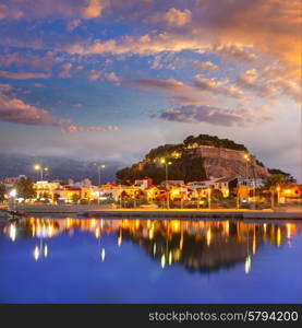 Denia port sunset dusk in marina at Alicante Mediterranean Spain