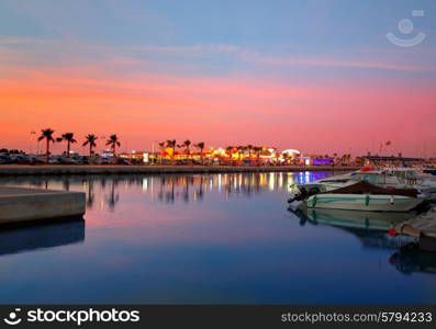 Denia port sunset dusk in marina at Alicante Spain