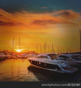 Denia sunset in Marina boats at Mediterranean Spain of Alicante