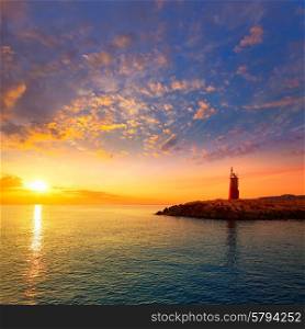 Denia sunset lighthouse at dusk in Alicante at spain