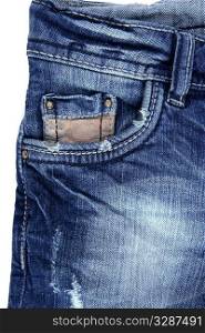 Denim blue jeans trouser pants pocket detail closeup texture