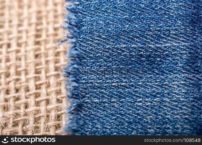 Denim canvas placed on linen canvas as a background