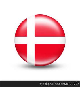 Denmark country flag in sphere with white shadow - illustration. Denmark country flag in sphere with white shadow