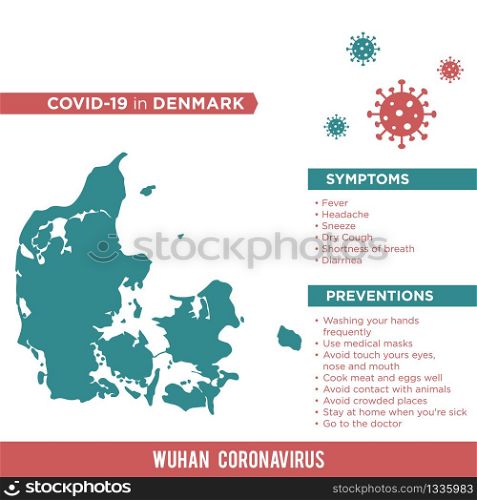 Denmark Europe Country Map. Covid-29, Corona Virus Map Infographic Vector Template EPS 10.