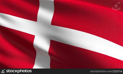 Denmark national flag blowing in the wind isolated. Official patriotic abstract design. 3D rendering illustration of waving sign symbol.