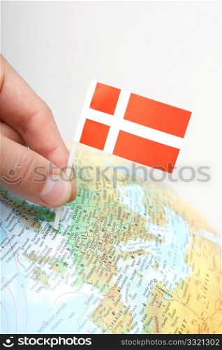 Denmark on a globe