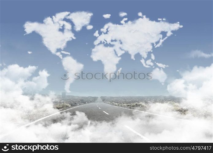 Dense clouds in the world shape above a rural road