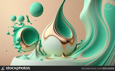 Dense liquid of mixed colors splashing and forming droplets on a color background. Illustration for wallpaper. Generative AI